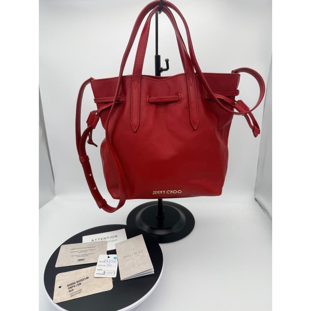 Authentic Jimmy Choo Barra Bucket/Tote | Red Nappa Leather - Picture 8 of 16